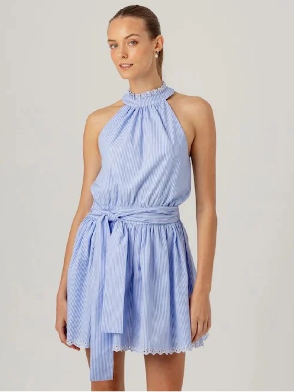 NWT wear sundays blue stripe lizette mini dress. Size Small